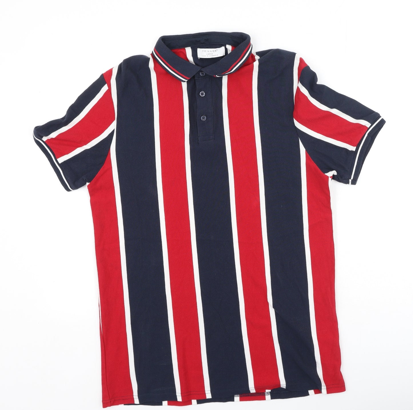 Primark Mens Red Striped Cotton  Polo Size L Collared