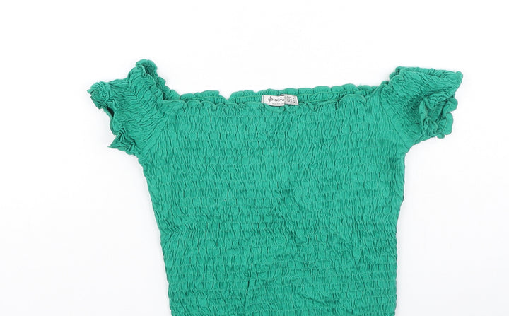 Stradivarius Womens Green Polyester Basic T-Shirt Size M Off the Shoulder