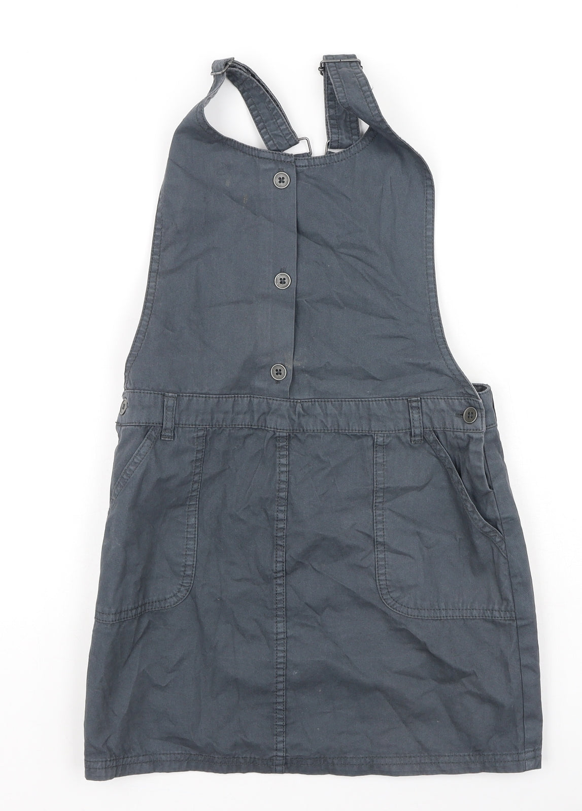 coccoo Girls Grey  Cotton Pinafore/Dungaree Dress  Size 9-10 Years  Square Neck