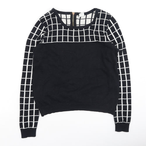 VERO MODA Womens Black Round Neck Check Cotton Pullover Jumper Size M