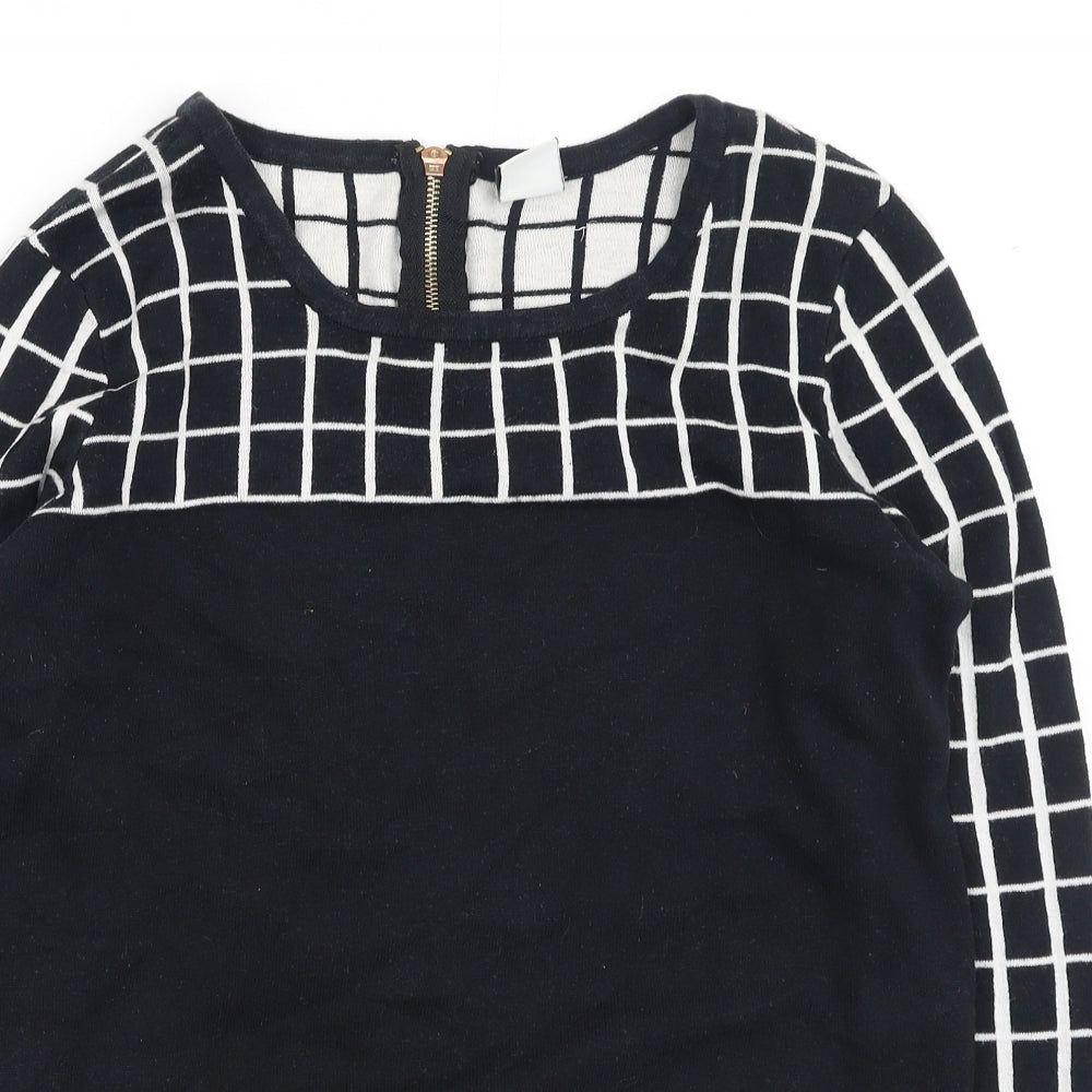 VERO MODA Womens Black Round Neck Check Cotton Pullover Jumper Size M