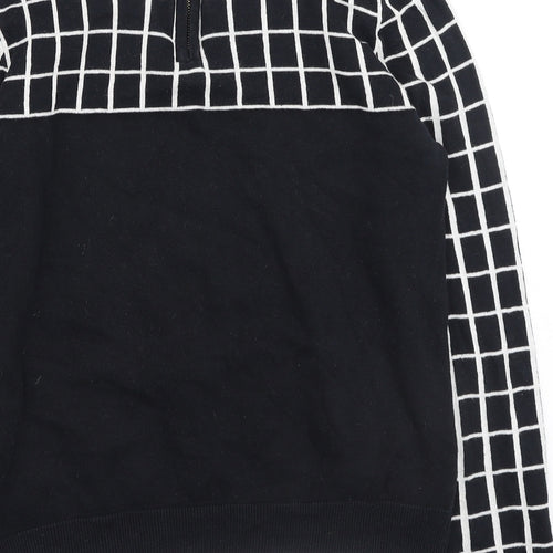 VERO MODA Womens Black Round Neck Check Cotton Pullover Jumper Size M