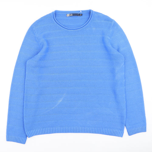 hle Womens Blue Round Neck  Acrylic Pullover Jumper Size M