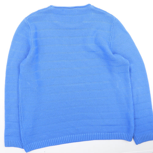hle Womens Blue Round Neck  Acrylic Pullover Jumper Size M