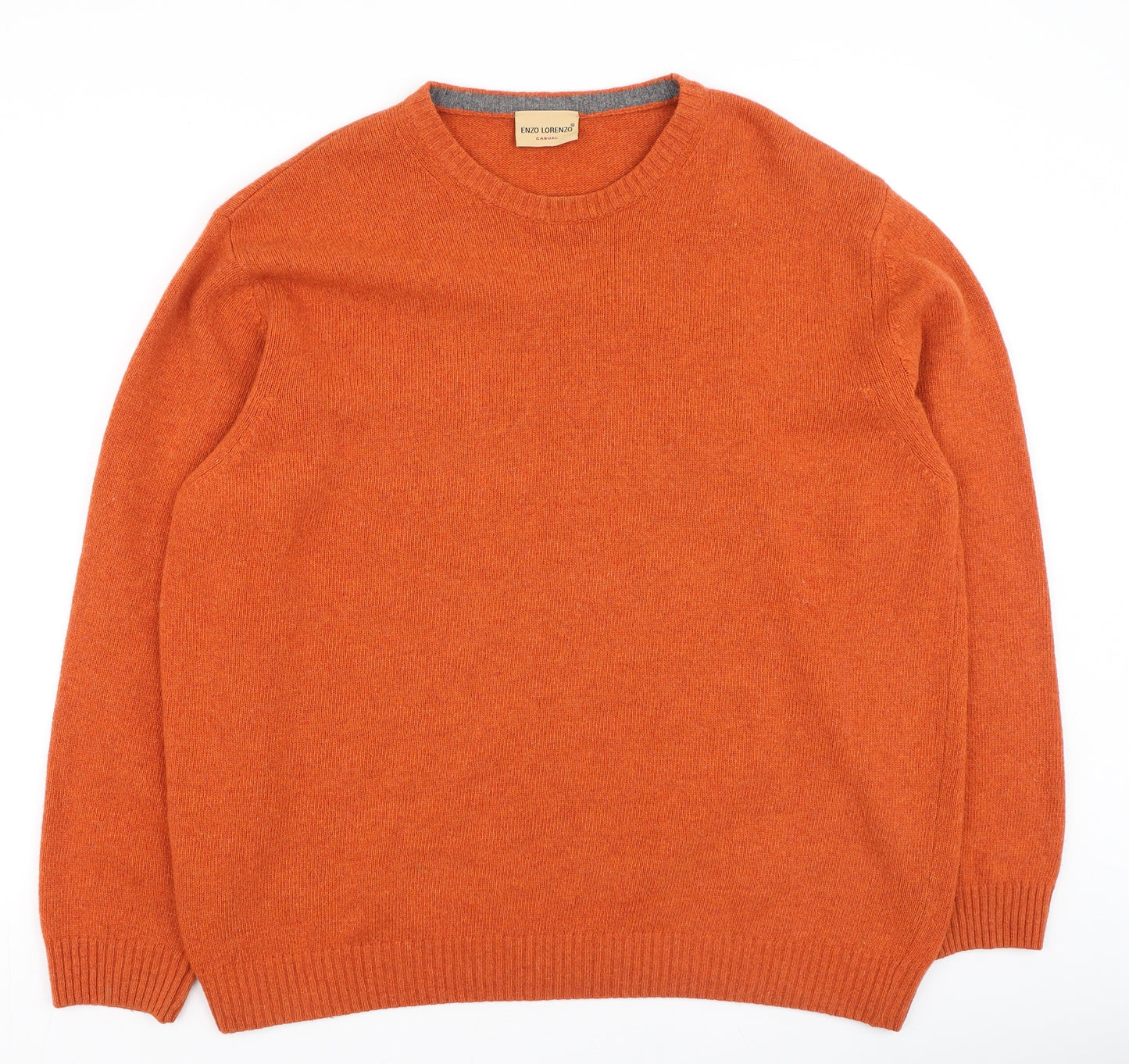 Enzo Lorenzo  Mens Orange Round Neck  Wool Pullover Jumper Size L