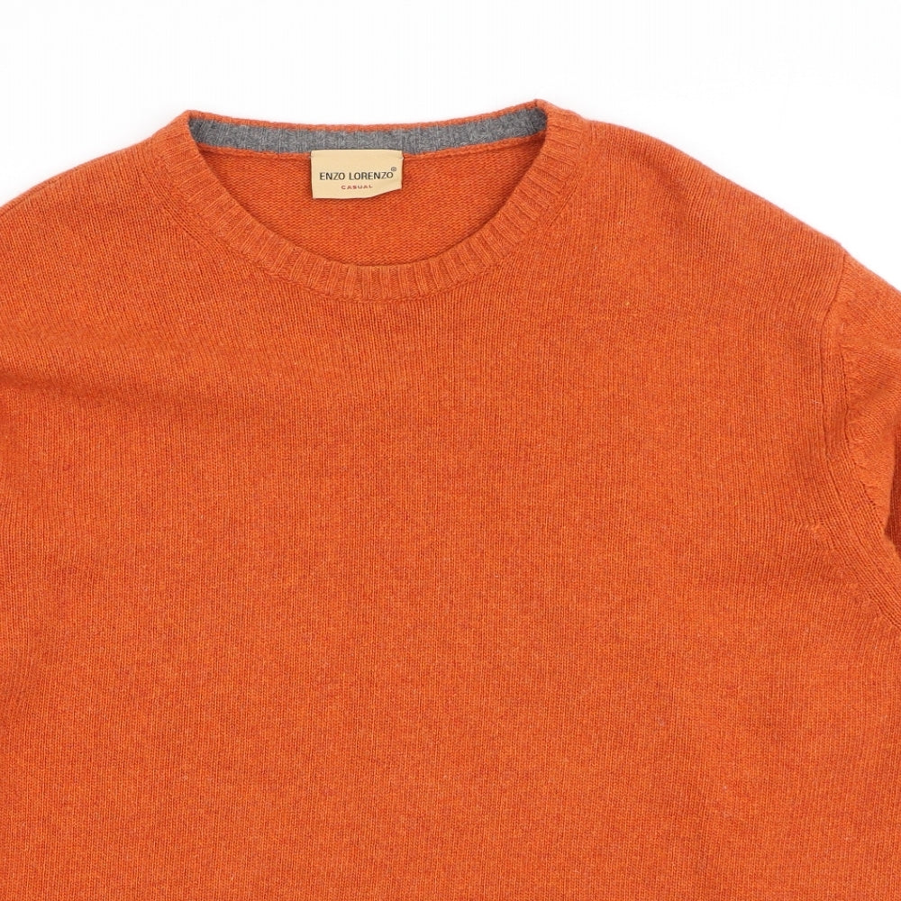 Enzo Lorenzo  Mens Orange Round Neck  Wool Pullover Jumper Size L