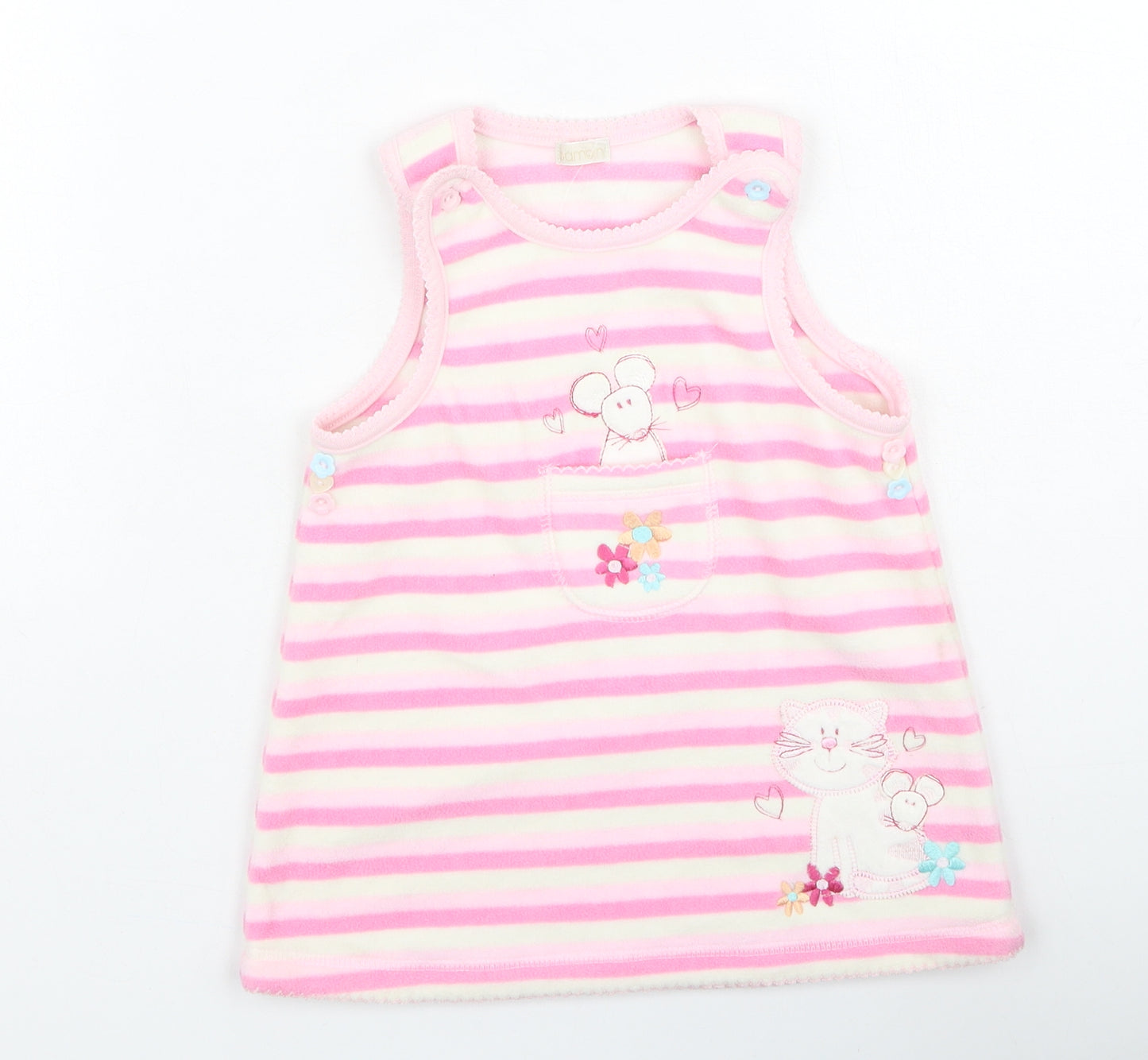 BHS Girls Pink Striped Cotton Fit & Flare  Size 6-9 Months  Round Neck
