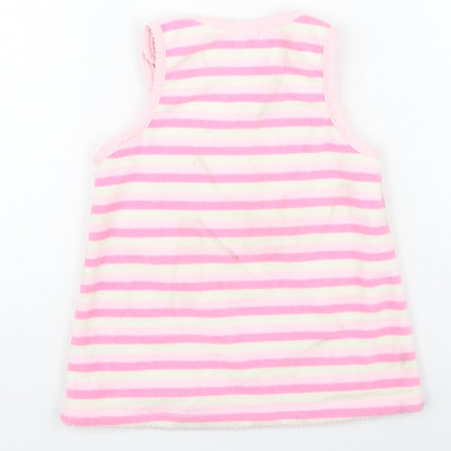 BHS Girls Pink Striped Cotton Fit & Flare  Size 6-9 Months  Round Neck