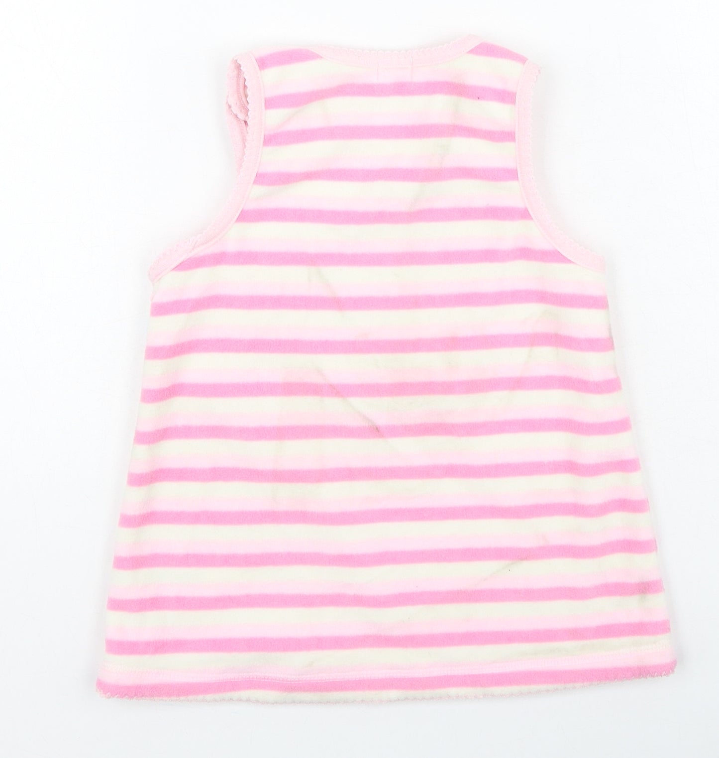 BHS Girls Pink Striped Cotton Fit & Flare  Size 6-9 Months  Round Neck
