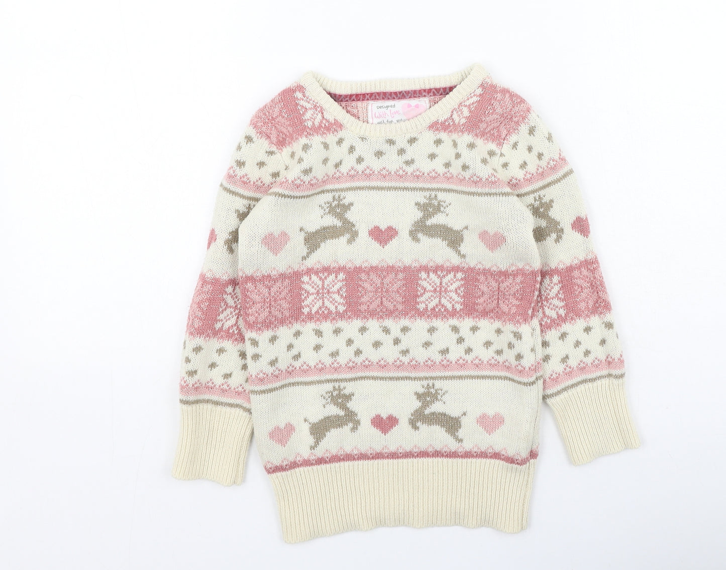 Young Dimension Girls Multicoloured Round Neck Geometric Cotton Pullover Jumper Size 5-6 Years