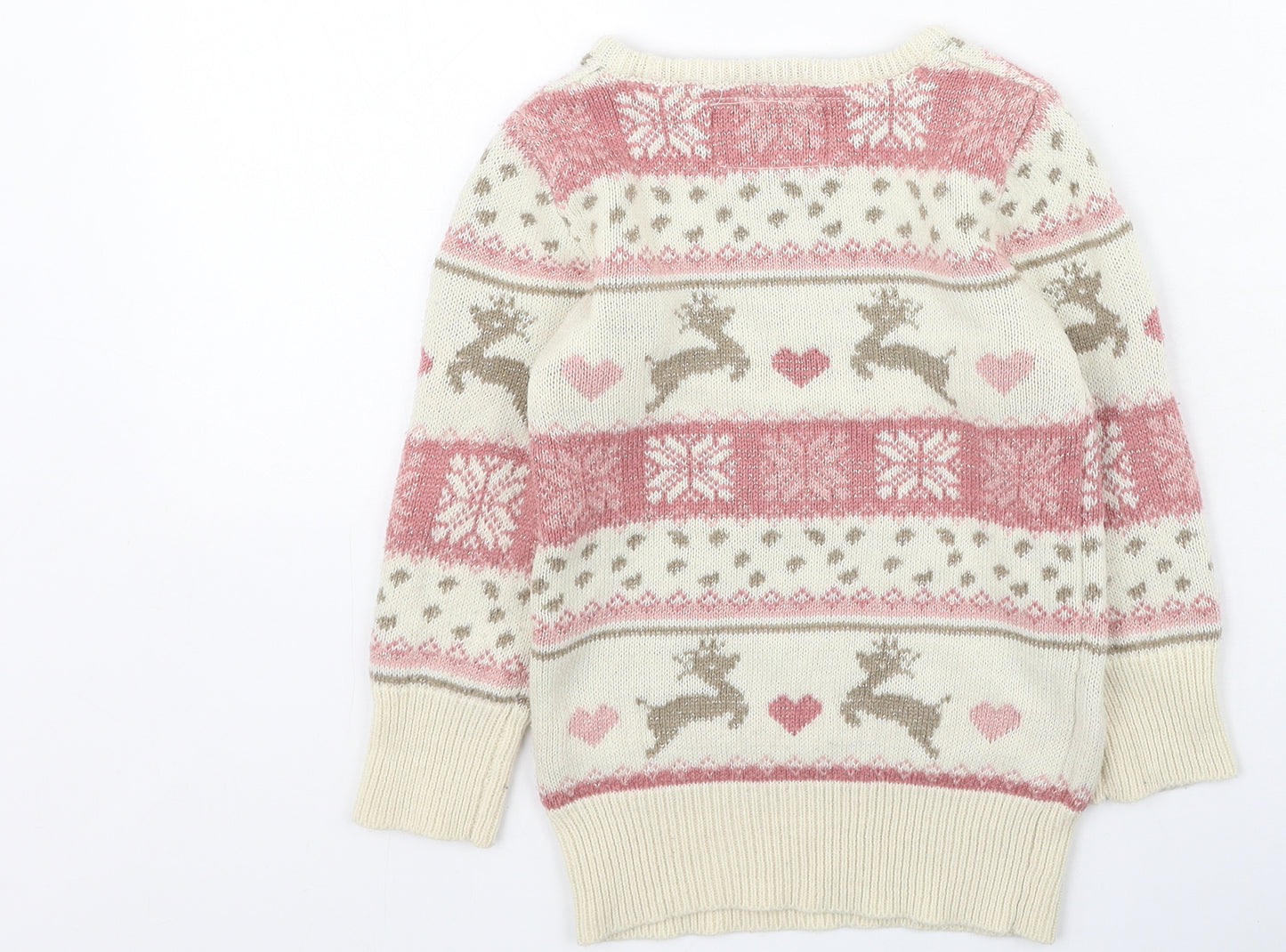Young Dimension Girls Multicoloured Round Neck Geometric Cotton Pullover Jumper Size 5-6 Years