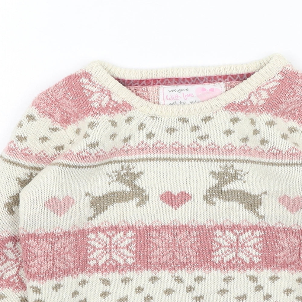 Young Dimension Girls Multicoloured Round Neck Geometric Cotton Pullover Jumper Size 5-6 Years