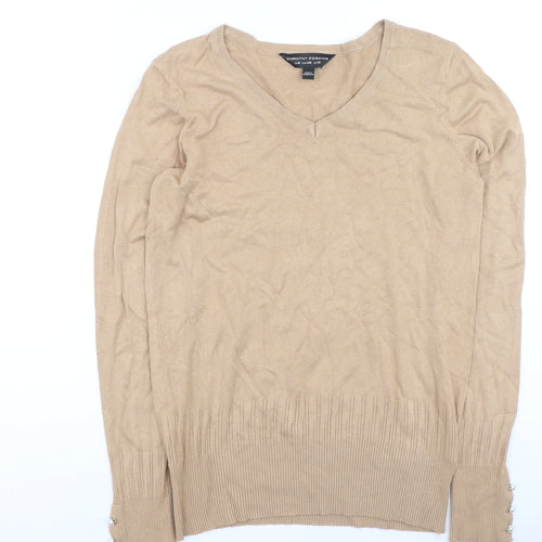Dorothy Perkins Womens Brown V-Neck  Viscose Pullover Jumper Size 10