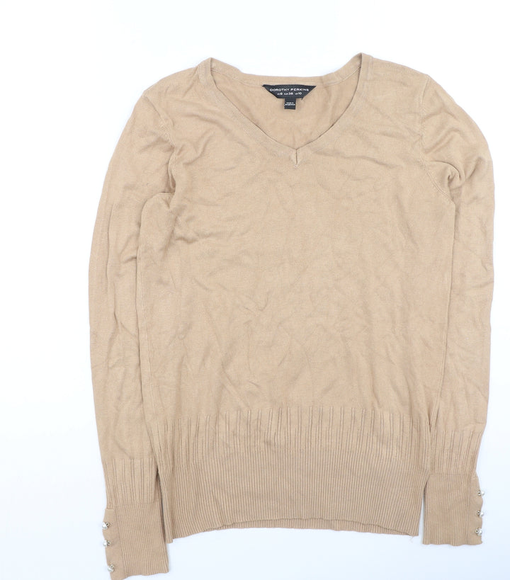 Dorothy Perkins Womens Brown V-Neck Viscose Pullover Jumper Size 10