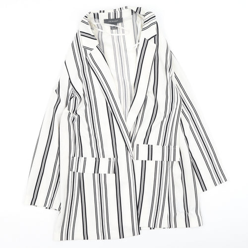 Primark Womens White V-Neck Striped Polyester Cardigan Jumper Size 8