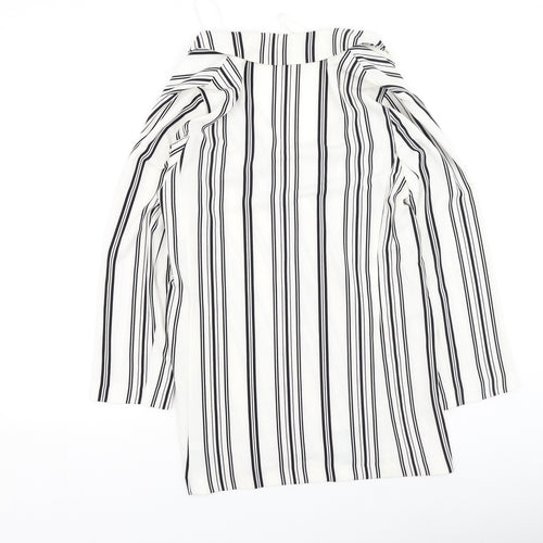 Primark Womens White V-Neck Striped Polyester Cardigan Jumper Size 8