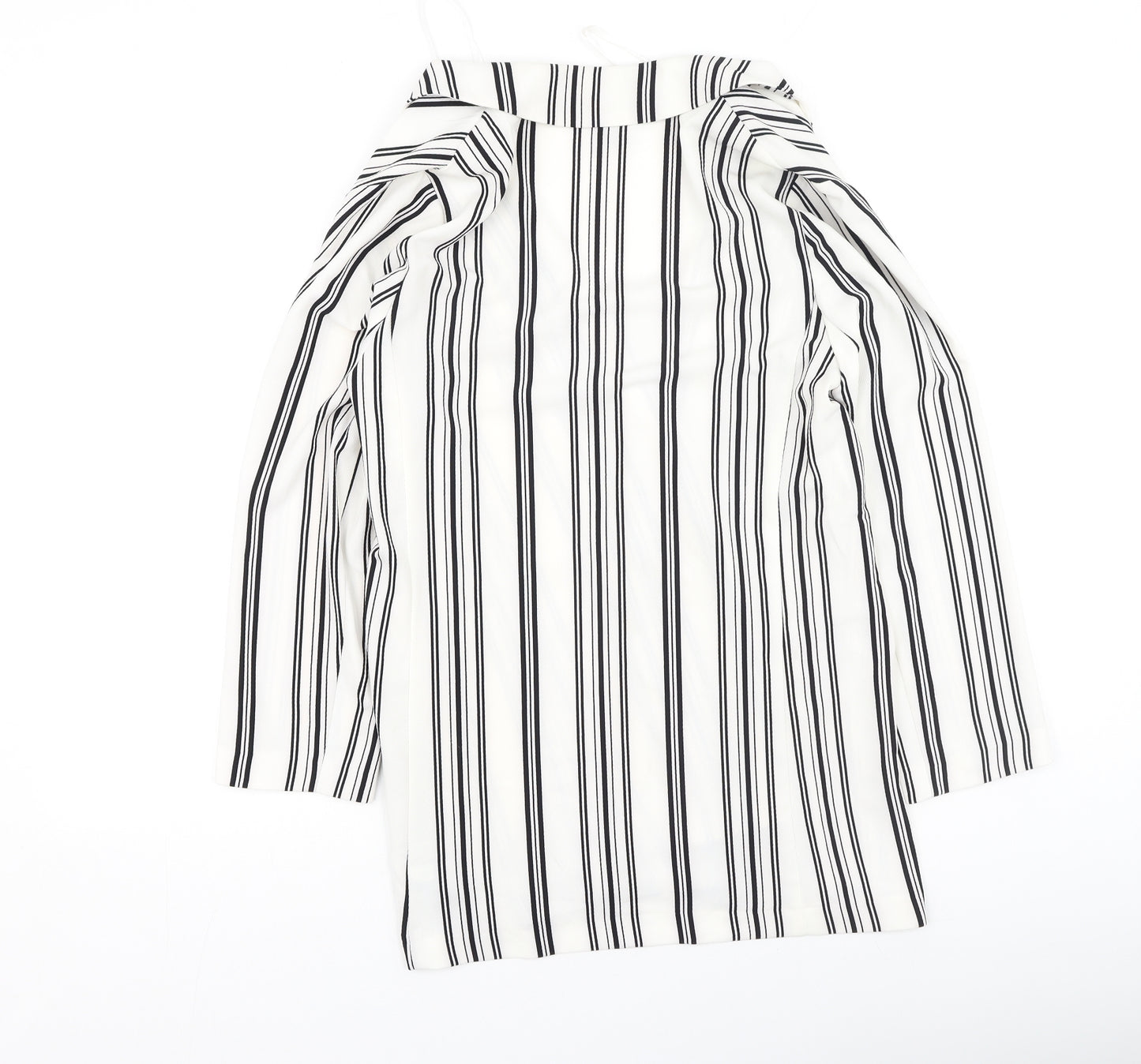 Primark Womens White V-Neck Striped Polyester Cardigan Jumper Size 8