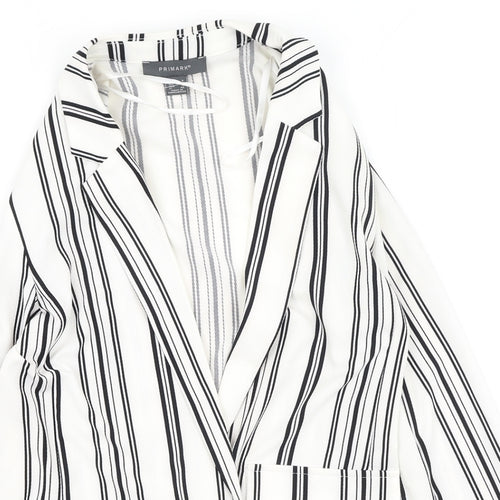Primark Womens White V-Neck Striped Polyester Cardigan Jumper Size 8