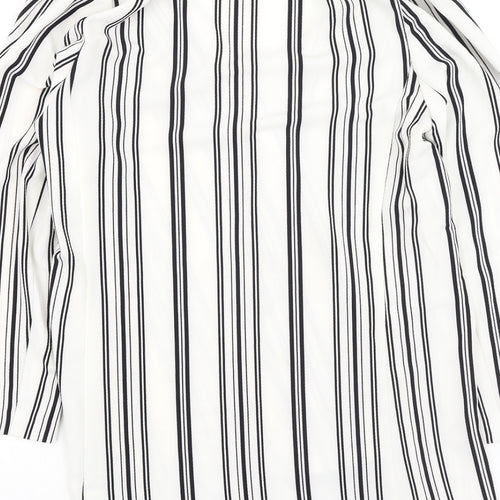 Primark Womens White V-Neck Striped Polyester Cardigan Jumper Size 8