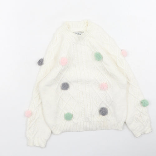 Primark Girls Ivory Round Neck Spotted Viscose Pullover Jumper Size 3-4 Years