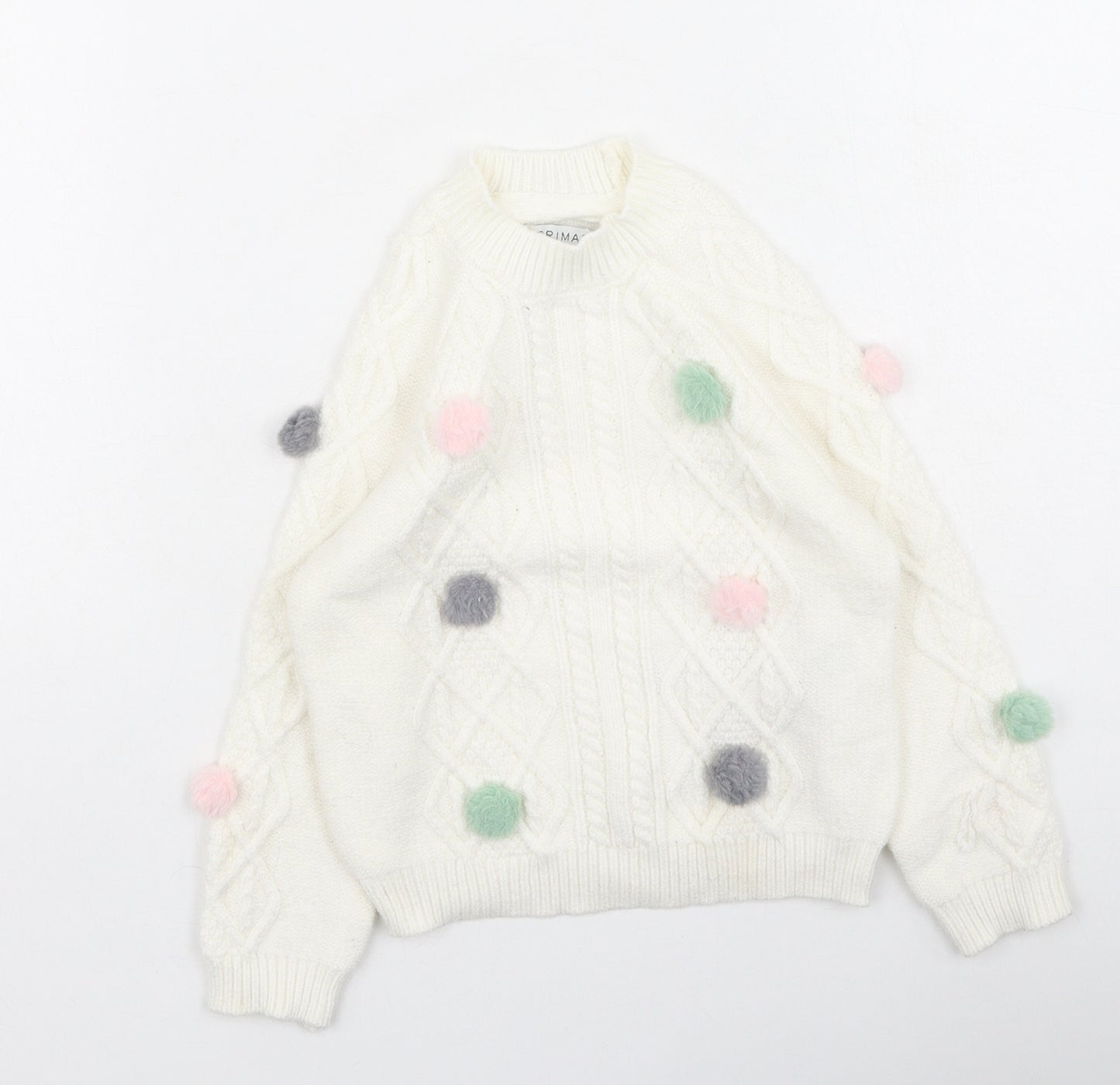Primark Girls Ivory Round Neck Spotted Viscose Pullover Jumper Size 3-4 Years