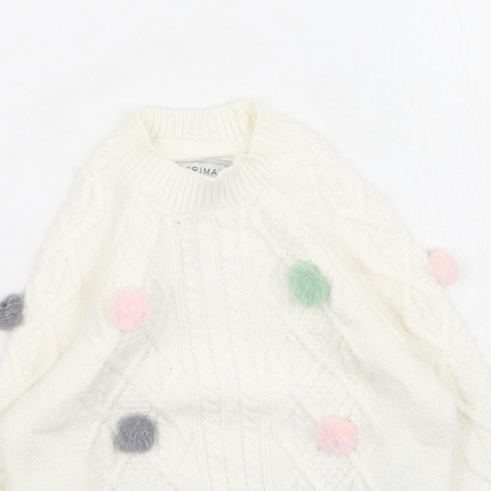 Primark Girls Ivory Round Neck Spotted Viscose Pullover Jumper Size 3-4 Years