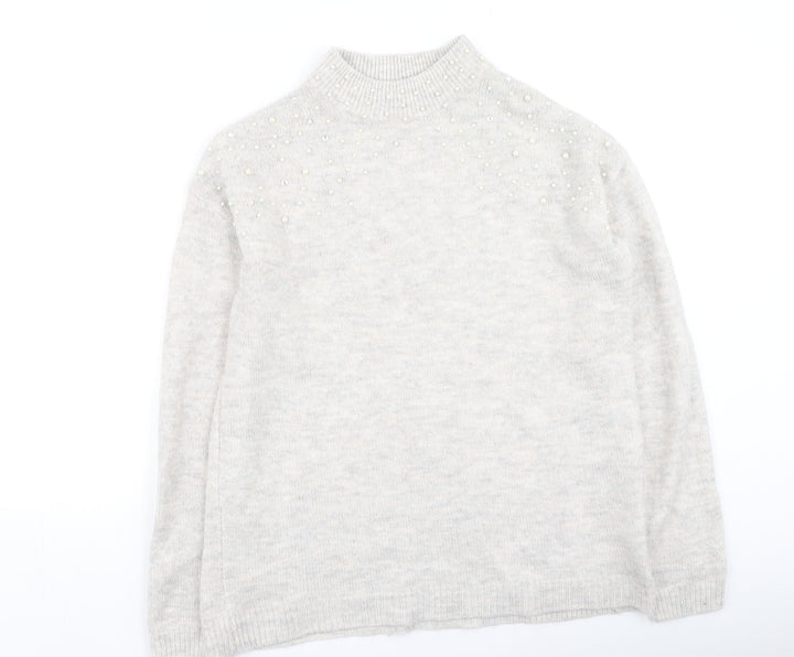 NEXT Womens Beige Round Neck Acrylic Pullover Jumper Size 12