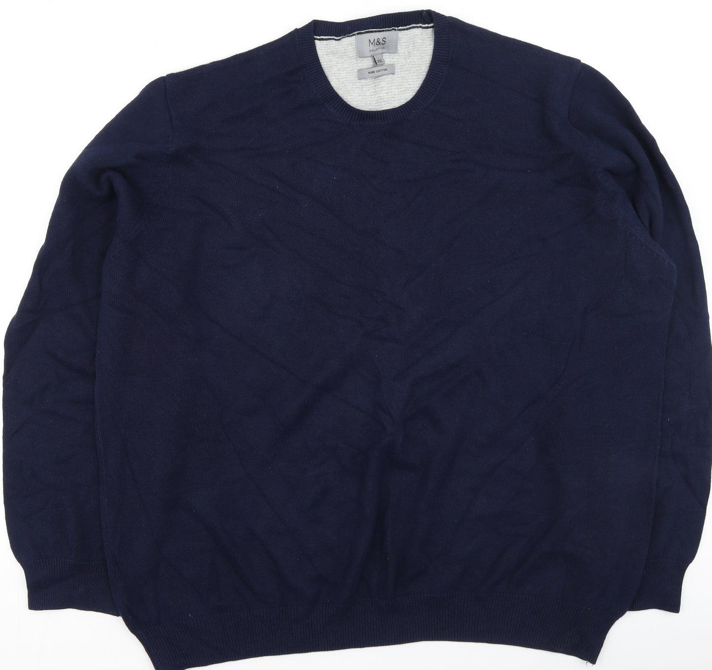 Marks and Spencer Mens Blue V-Neck  Cotton Pullover Jumper Size 2XL