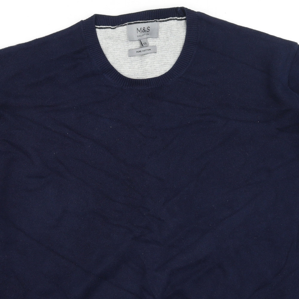 Marks and Spencer Mens Blue V-Neck  Cotton Pullover Jumper Size 2XL