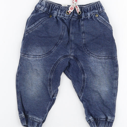 Woolies Boys Blue  Polyester Cargo Jeans Size 9-12 Months  Drawstring