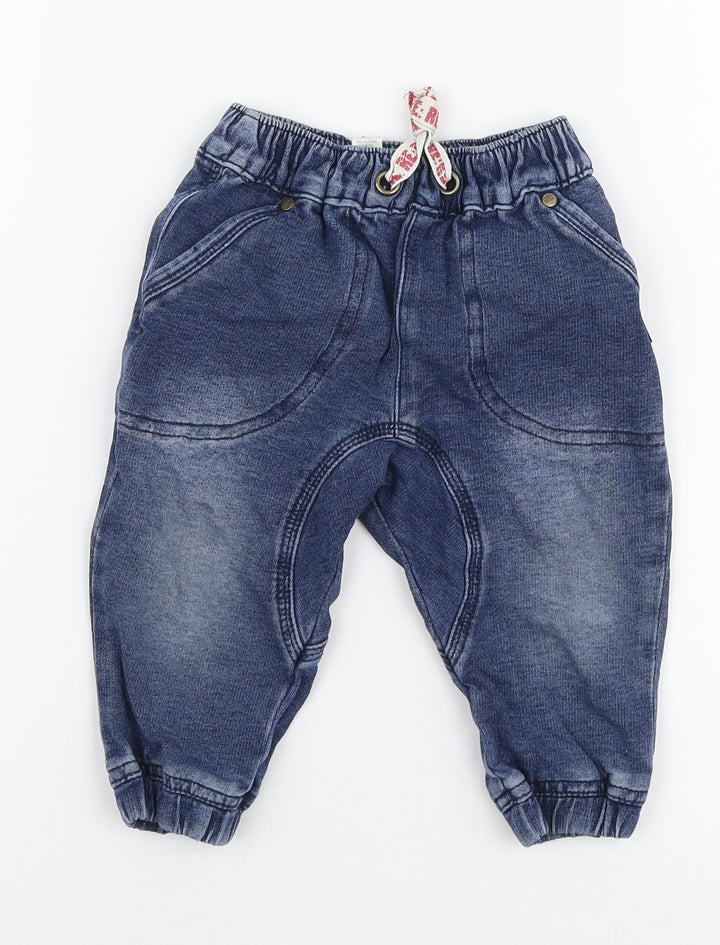 Woolies Boys Blue  Polyester Cargo Jeans Size 9-12 Months  Drawstring