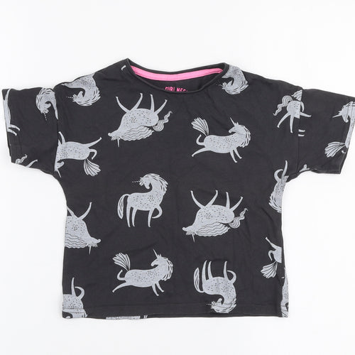 Matalan Girls Grey  100% Cotton Jersey T-Shirt Size 4 Years Round Neck Pullover - Unicorn