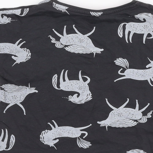 Matalan Girls Grey  100% Cotton Jersey T-Shirt Size 4 Years Round Neck Pullover - Unicorn