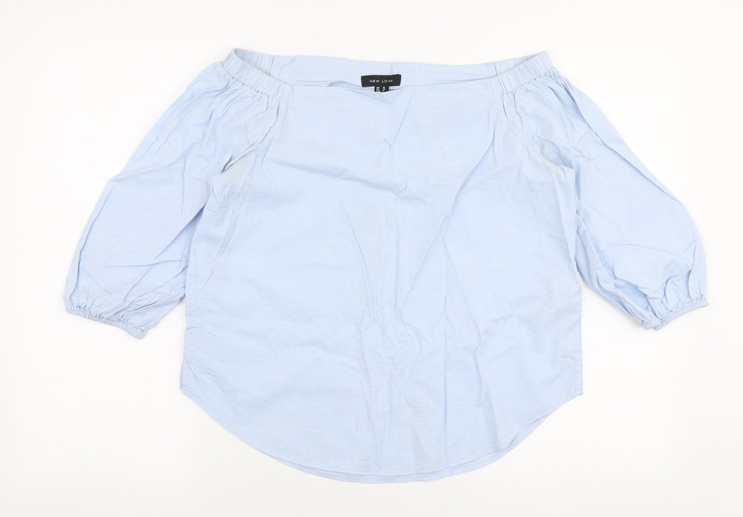 New Look Womens Blue  Cotton Basic Blouse Size 10 Off the Shoulder