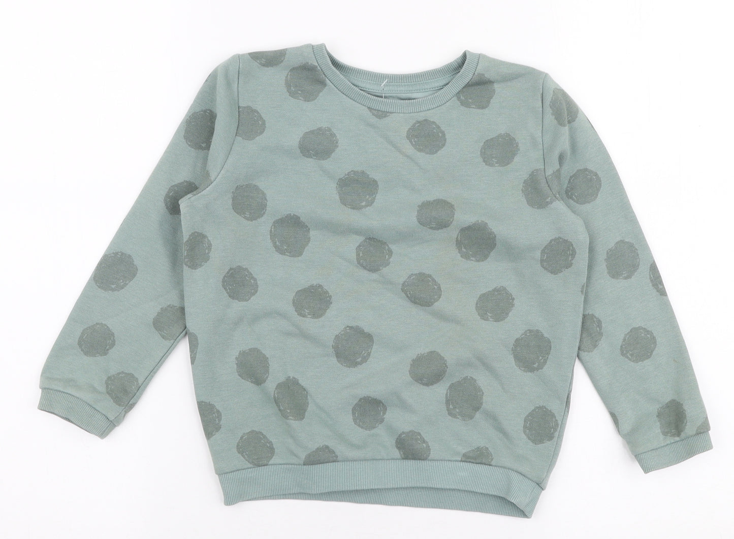 F&F Girls Green Polka Dot Cotton Pullover Sweatshirt Size 4-5 Years  Pullover