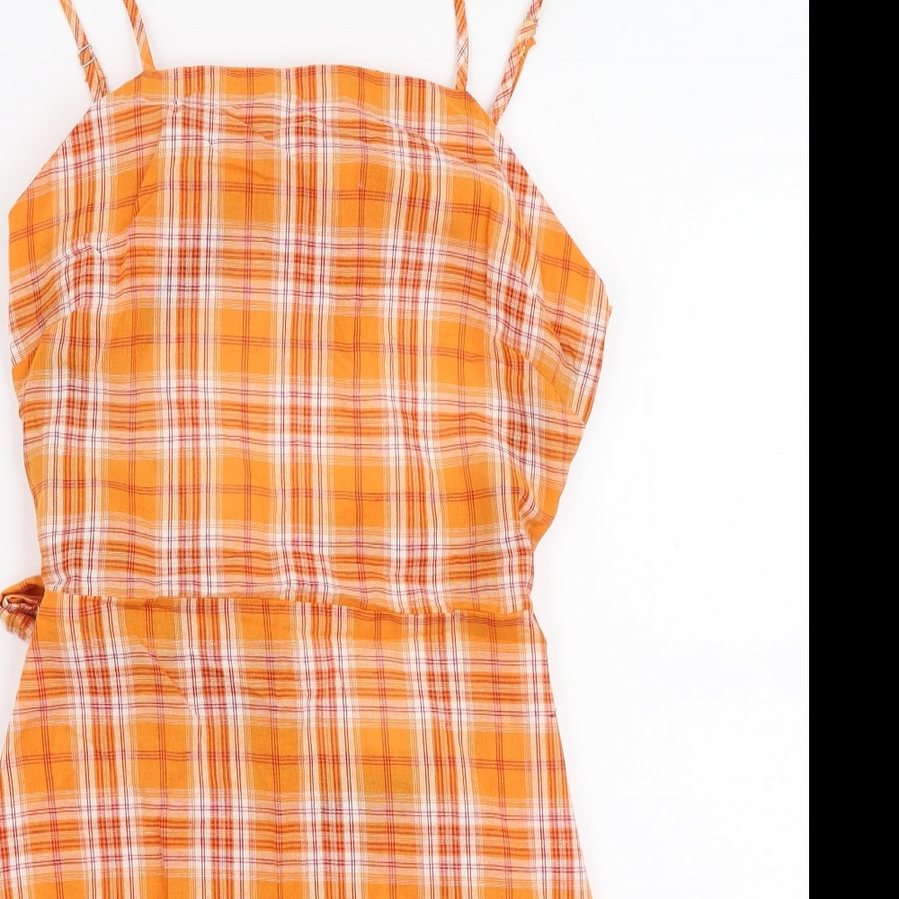 Missguided Womens Red Plaid 100% Cotton A-Line  Size 10  High Neck Tie
