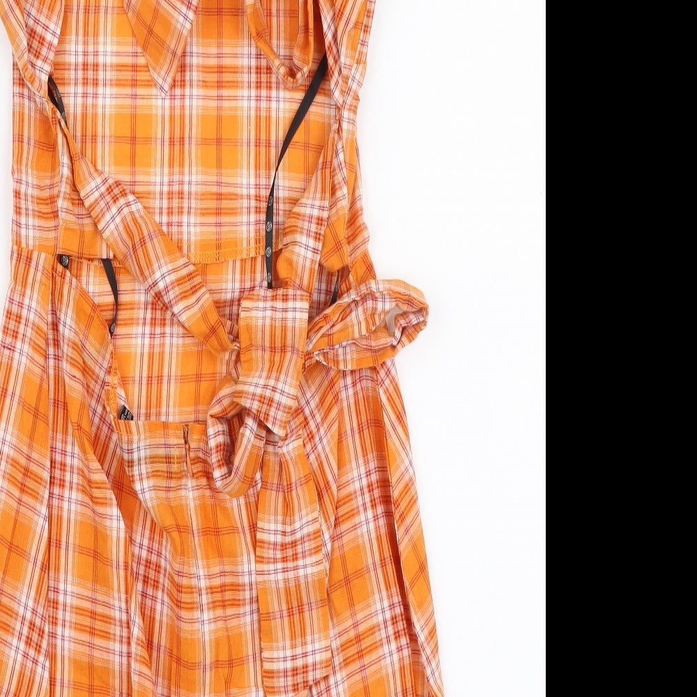 Missguided Womens Red Plaid 100% Cotton A-Line  Size 10  High Neck Tie