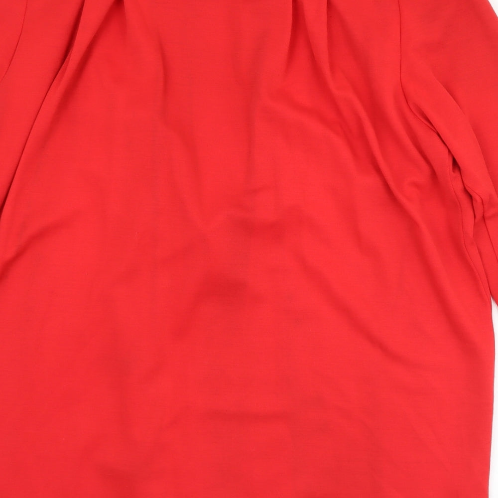 Preworn Womens Red Collared  Polyester Cardigan Jumper Size 14