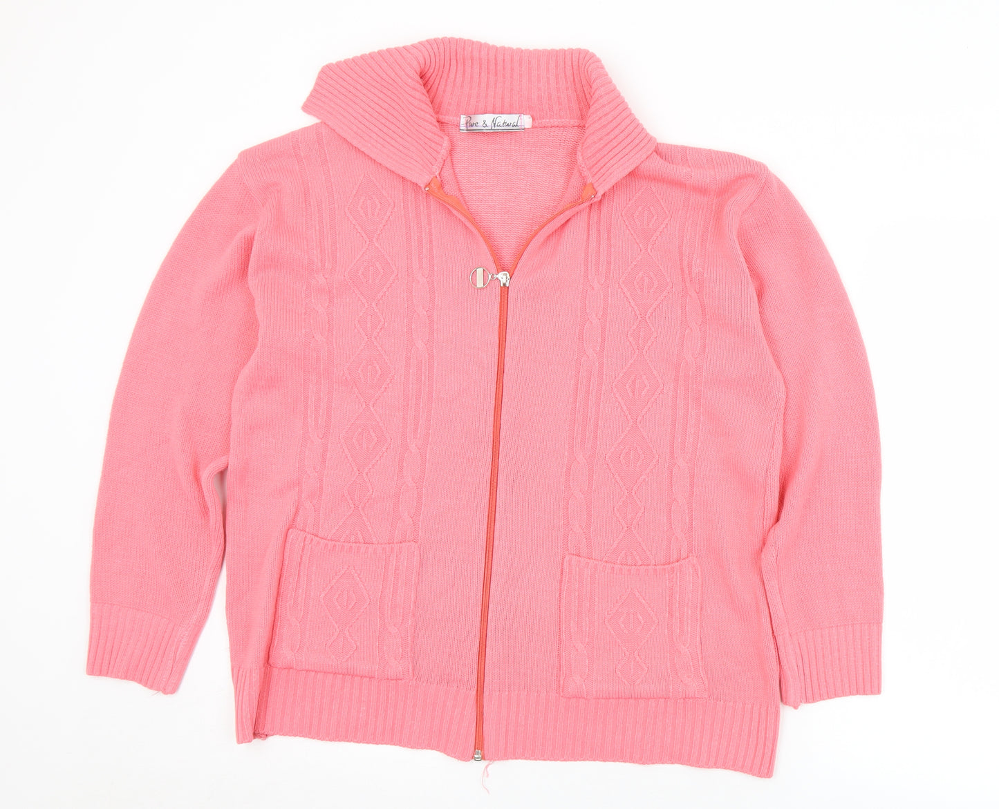 Pure & Natural Womens Pink Collared  Acrylic Full Zip Jumper Size L