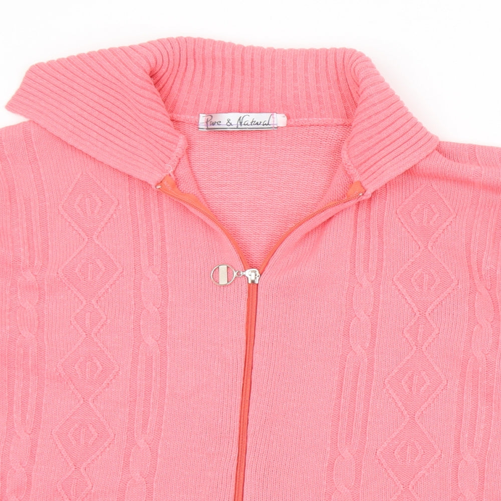 Pure & Natural Womens Pink Collared  Acrylic Full Zip Jumper Size L