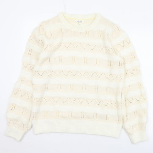 Matalan Womens White Crew Neck Striped Acrylic Pullover Jumper Size M