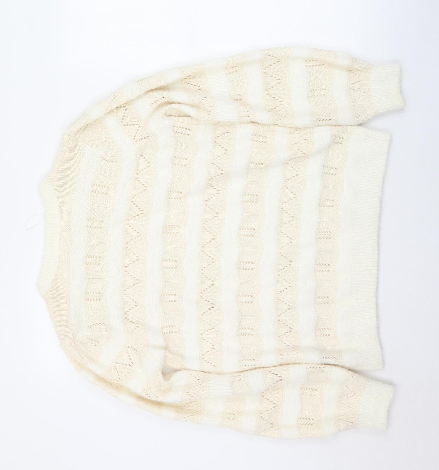 Matalan Womens White Crew Neck Striped Acrylic Pullover Jumper Size M