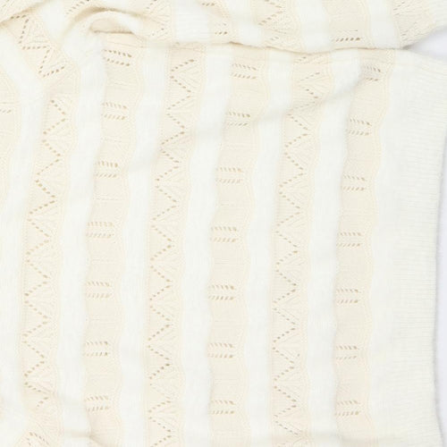 Matalan Womens White Crew Neck Striped Acrylic Pullover Jumper Size M