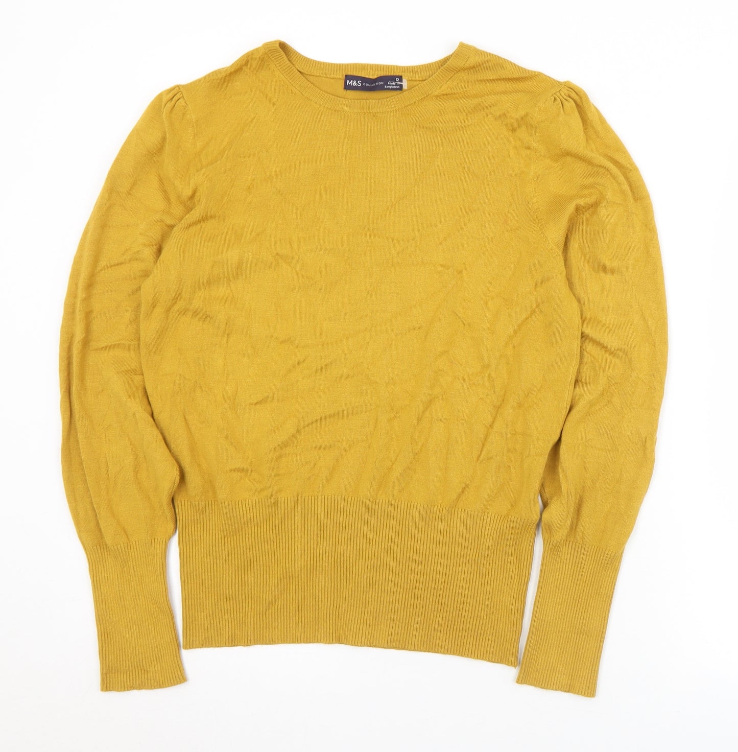 Marks and Spencer Womens Gold Round Neck  Viscose Pullover Jumper Size 12
