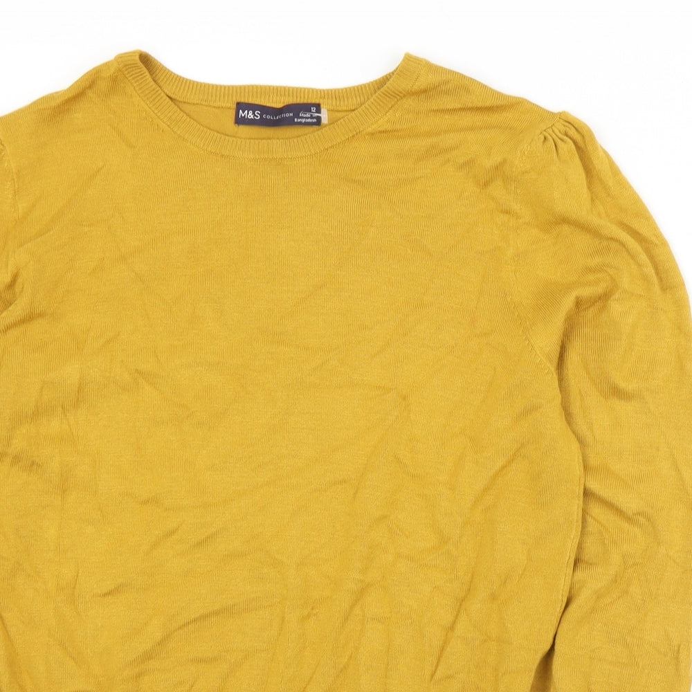 Marks and Spencer Womens Gold Round Neck  Viscose Pullover Jumper Size 12