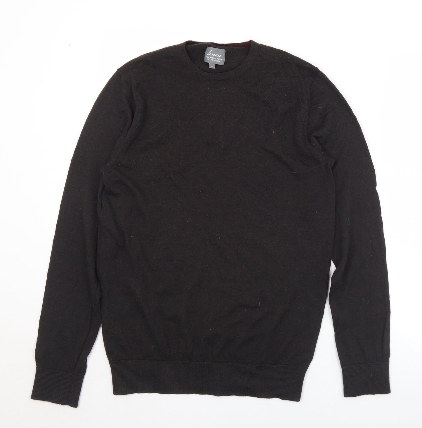 Linea Mens Brown Crew Neck  Wool Pullover Jumper Size S