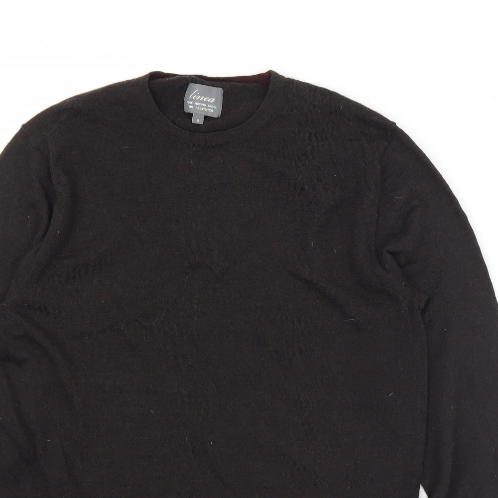 Linea Mens Brown Crew Neck  Wool Pullover Jumper Size S