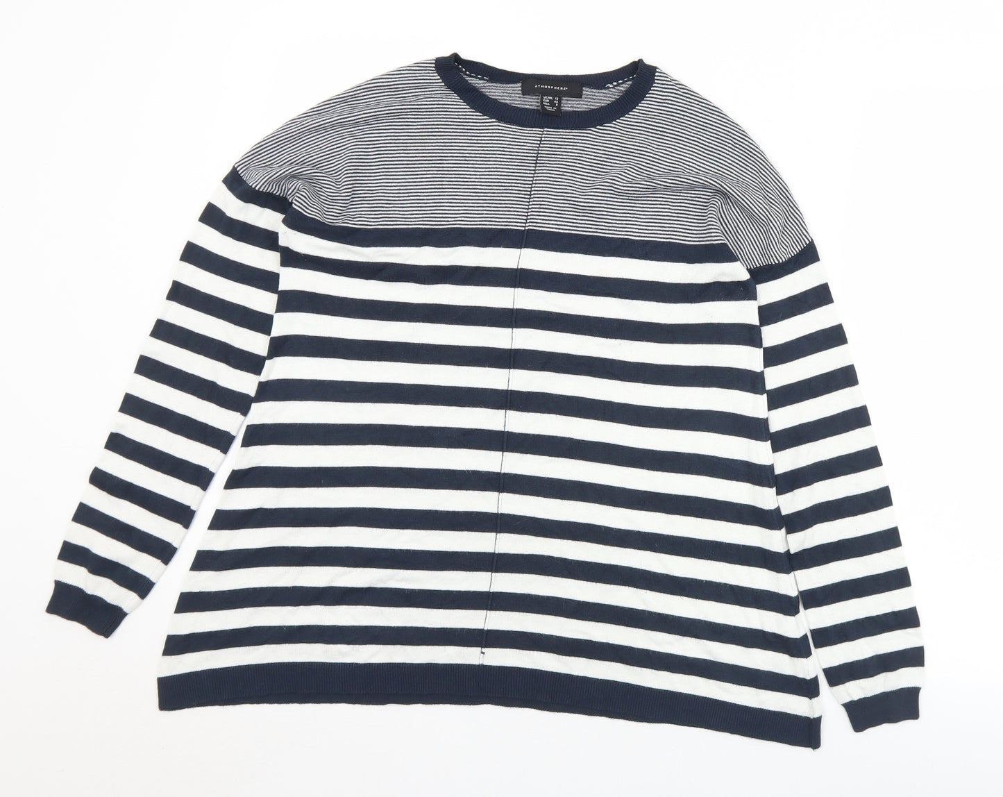 Atmosphere Womens Blue Crew Neck Striped Viscose Pullover Jumper Size 12