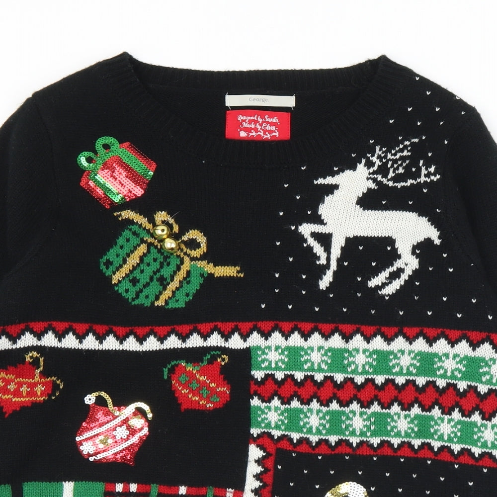 George Womens Multicoloured Round Neck Geometric Acrylic Pullover Jumper Size 14   - Christmas