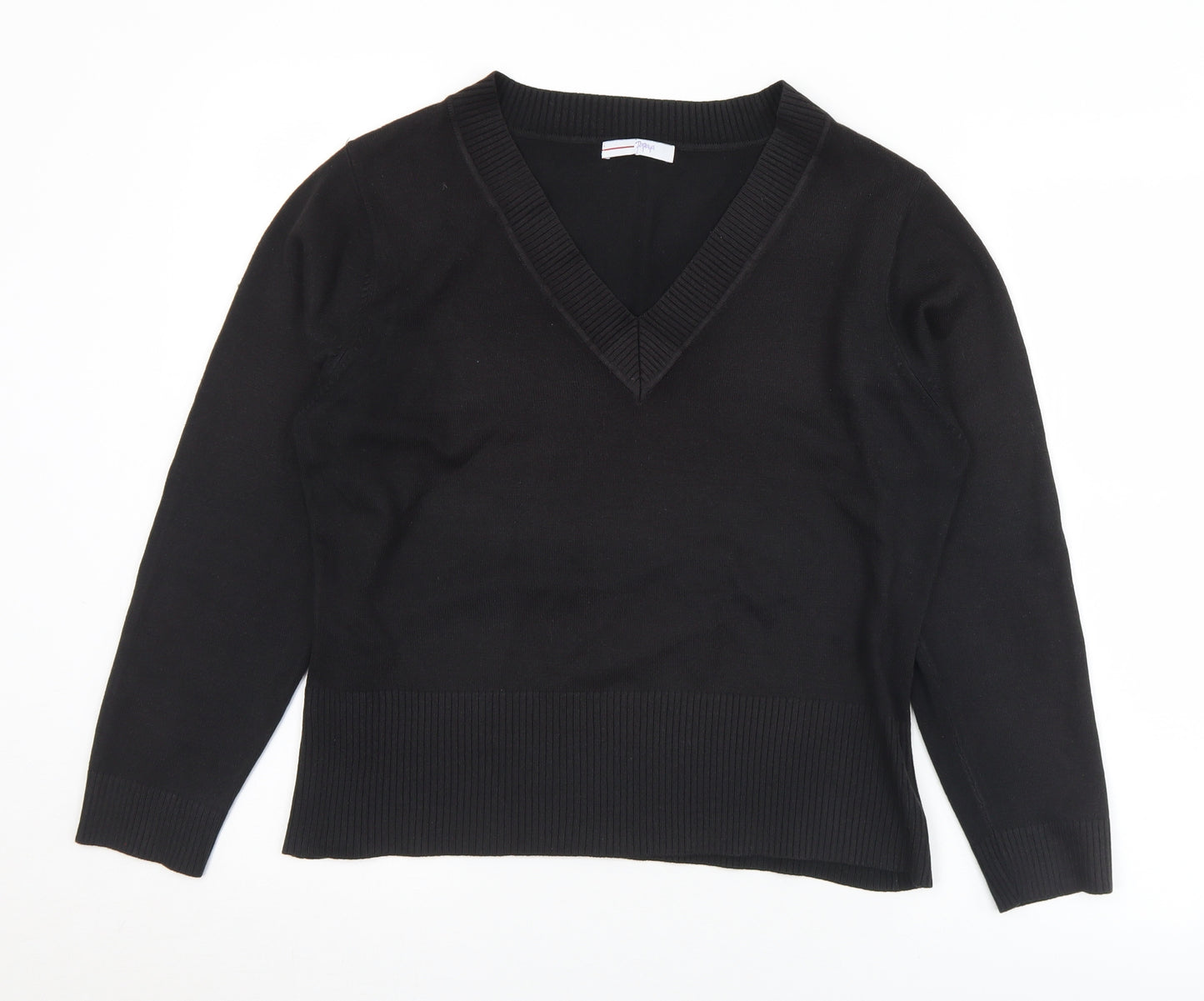 Papaya Womens Black V-Neck  Acrylic Pullover Jumper Size 22